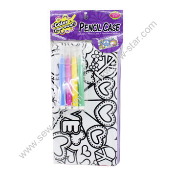 Color Your Own Pensil Case - Satin bag with 4 markers/Fabric markers/Textile markers